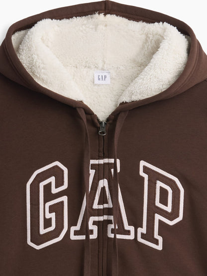 Kahverengi Relaxed Gap Logo Sherpa-astarlı Fermuarlı Sweatshirt