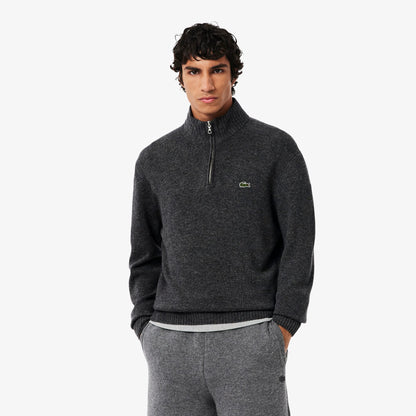 Lacoste Erkek Classic Fit Yarım Fermuarlı Yün Gri Kazak