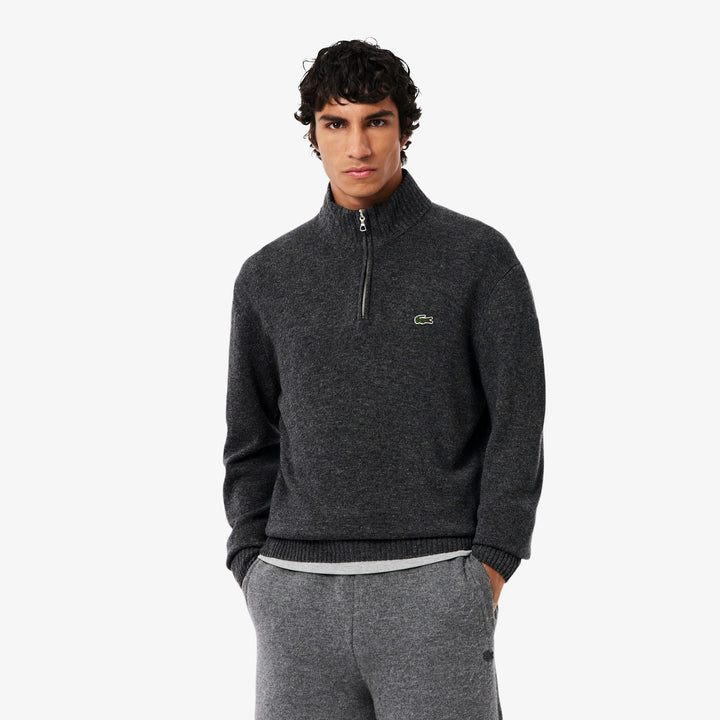 Lacoste Erkek Classic Fit Yarım Fermuarlı Yün Gri Kazak