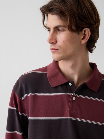 Koyu Kırmızı Oversized Pique Polo T-shirt