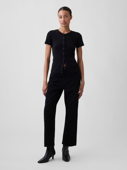 Siyah Low Slung Supersoft Relaxed Straight Crop Jean Pantolon