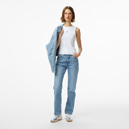 Calvin Klein Woven Label 2x2 Baby Rib Kadın Beyaz Kolsuz T-shirt