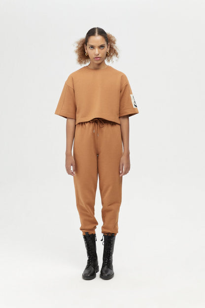 Camel Geniş Kesim Crop T-shirt