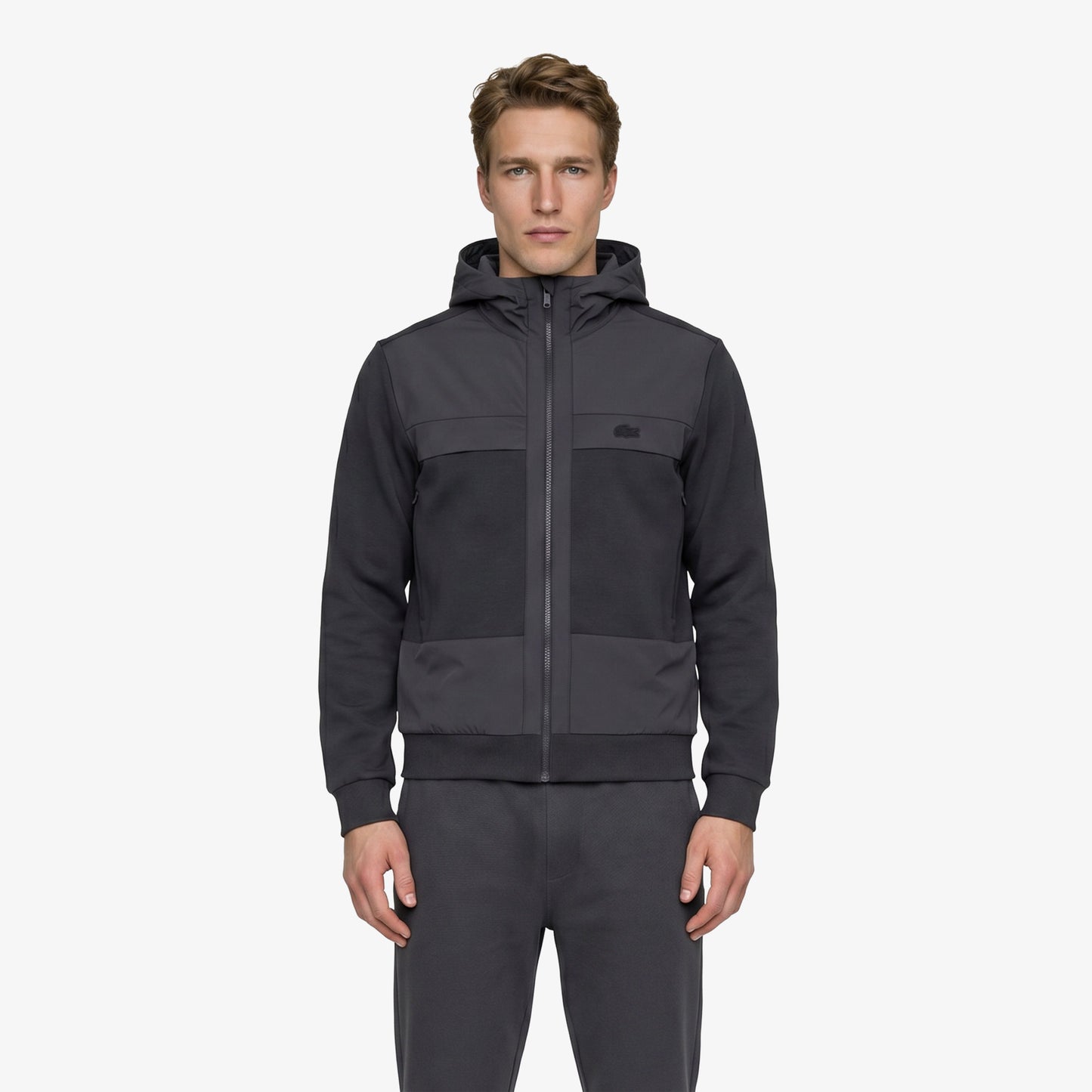 Lacoste Regular Fit Dik Yaka Renk Bloklu Erkek Gri Sweatshirt