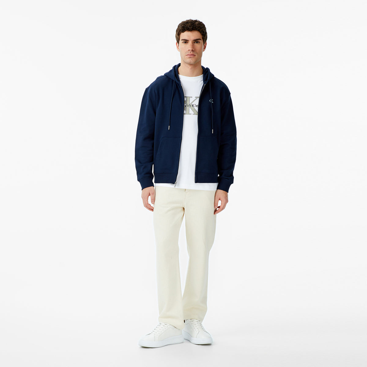 Calvin Klein Terry Monogram Erkek Mavi Hoodie