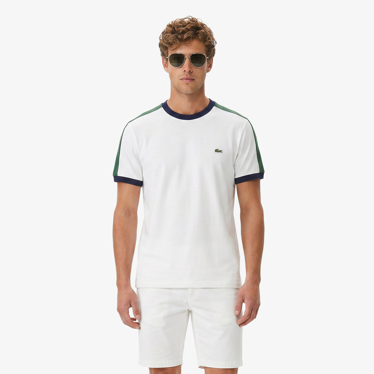 Lacoste Regular Fit Bisiklet Yaka Renk Bloklu Erkek Beyaz T-shirt