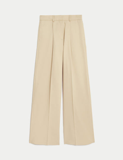 Pile Detaylı Yüksek Bel Wide Leg Pantolon