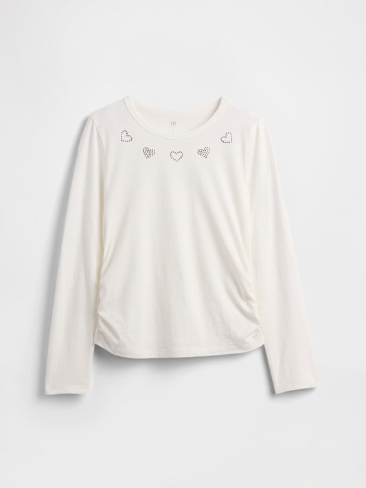 Beyaz Ruched Grafik Baskılı T-shirt