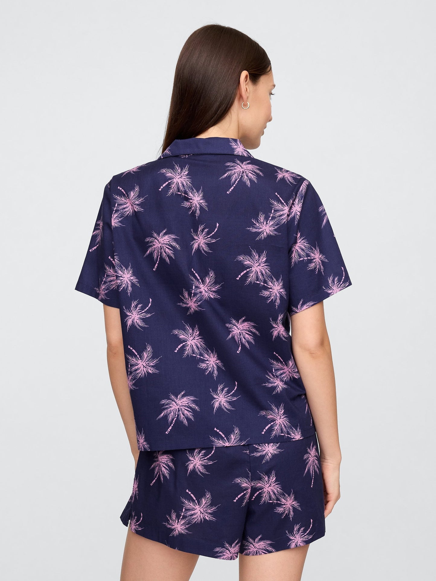 Koyu Mavi Gapbody Poplin Kısa Kollu Pijama Üstü