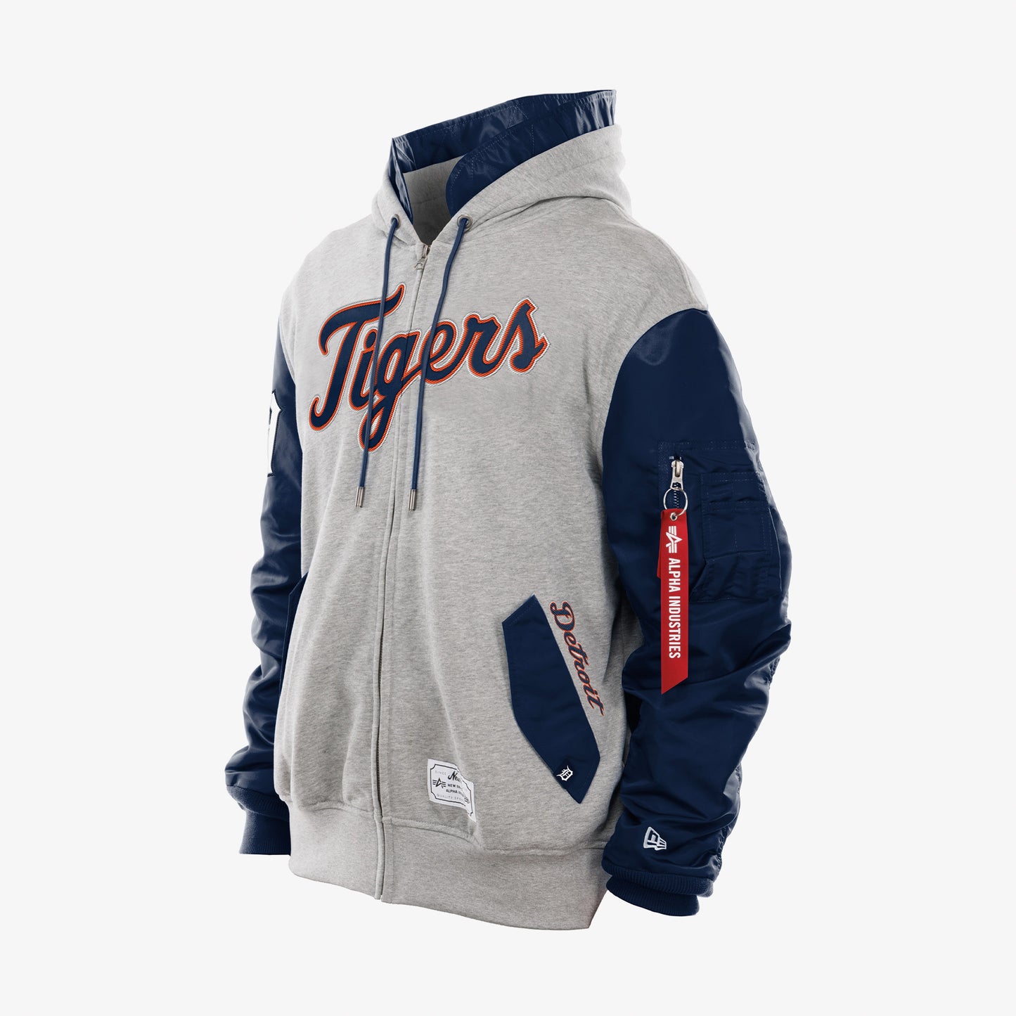 Alpha Industries X New Era Detroit Tigers Ma-1 Fermuarlı Erkek Gri Sweatshirt