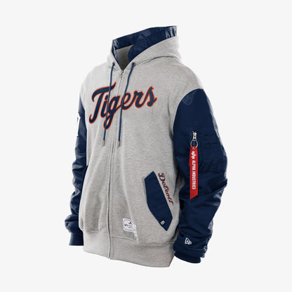 Alpha Industries X New Era Detroit Tigers Ma-1 Fermuarlı Erkek Gri Sweatshirt
