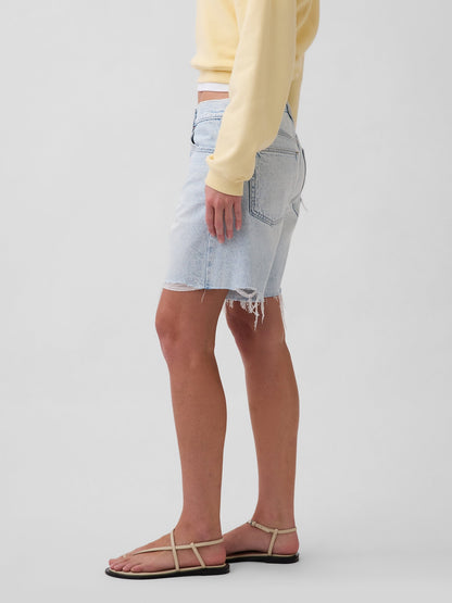 Açık Mavi Mid Rise Loose Denim Bermuda Şort