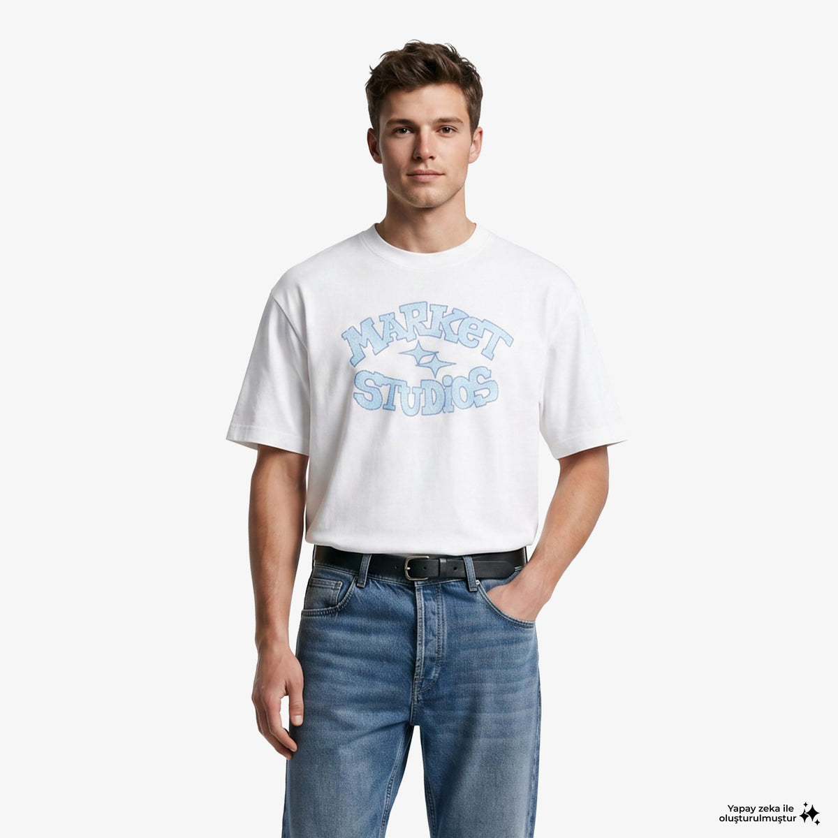 Market Smiley Old School Erkek Beyaz T-shirt