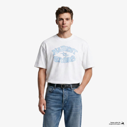 Market Smiley Old School Erkek Beyaz T-shirt