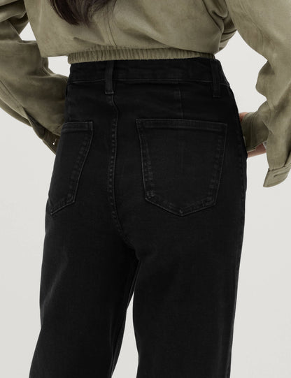 Yüksek Bel Patch Cep Detaylı Ispanyol Paça Jean