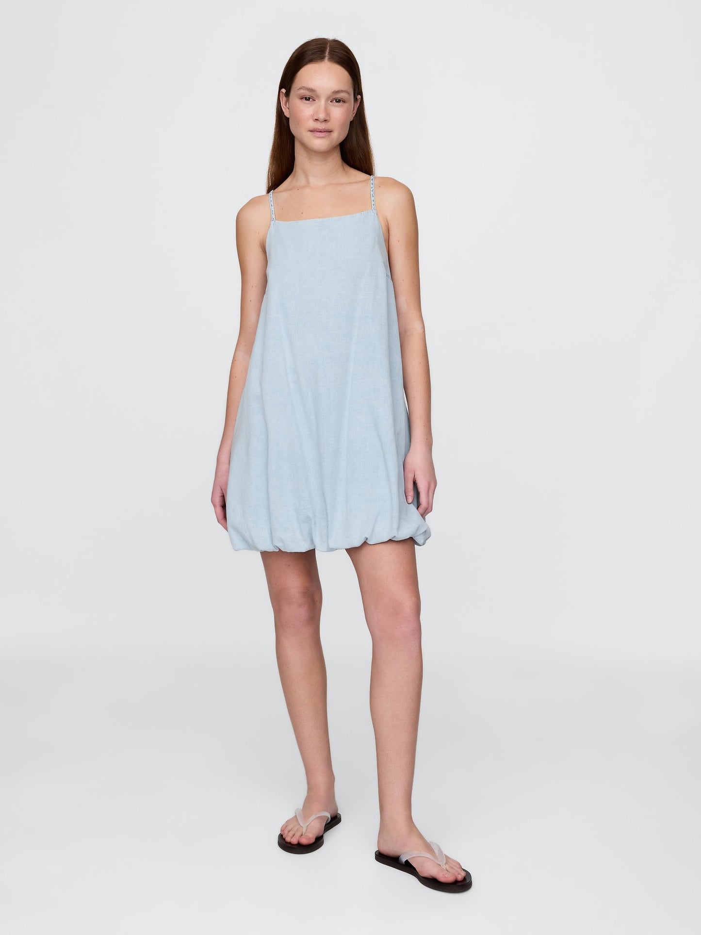 Açık Mavi Denim Bubble Mini Elbise