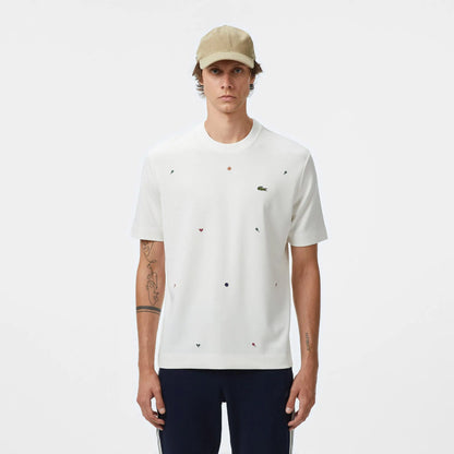 Lacoste Erkek Loose Fit Bisiklet Yaka Desenli Beyaz T-shirt