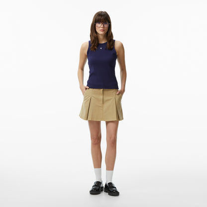 Calvin Klein Monogram Patch Waffle Racer Kadın Mavi Kolsuz T-shirt