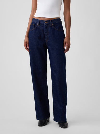Koyu Mavi Low Slung Relaxed Straight Jean Pantolon