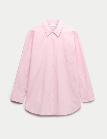 Saf Pamuklu Çizgili Poplin Pijama Üstü