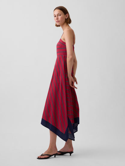 Kırmızı Çizgili Handkerchief Midi Elbise