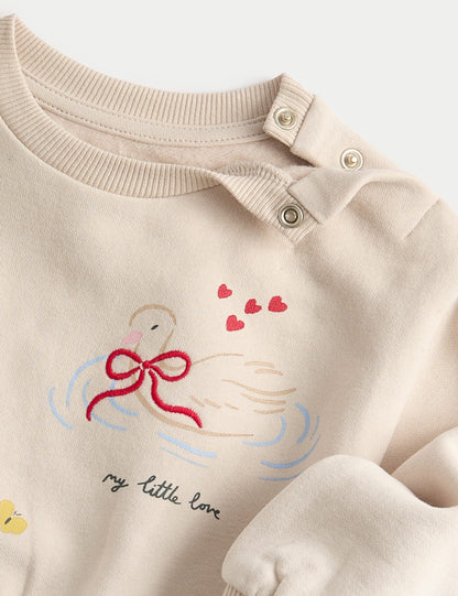 Kuğu Desenli Sweatshirt Ve Eşofman Altı Takımı