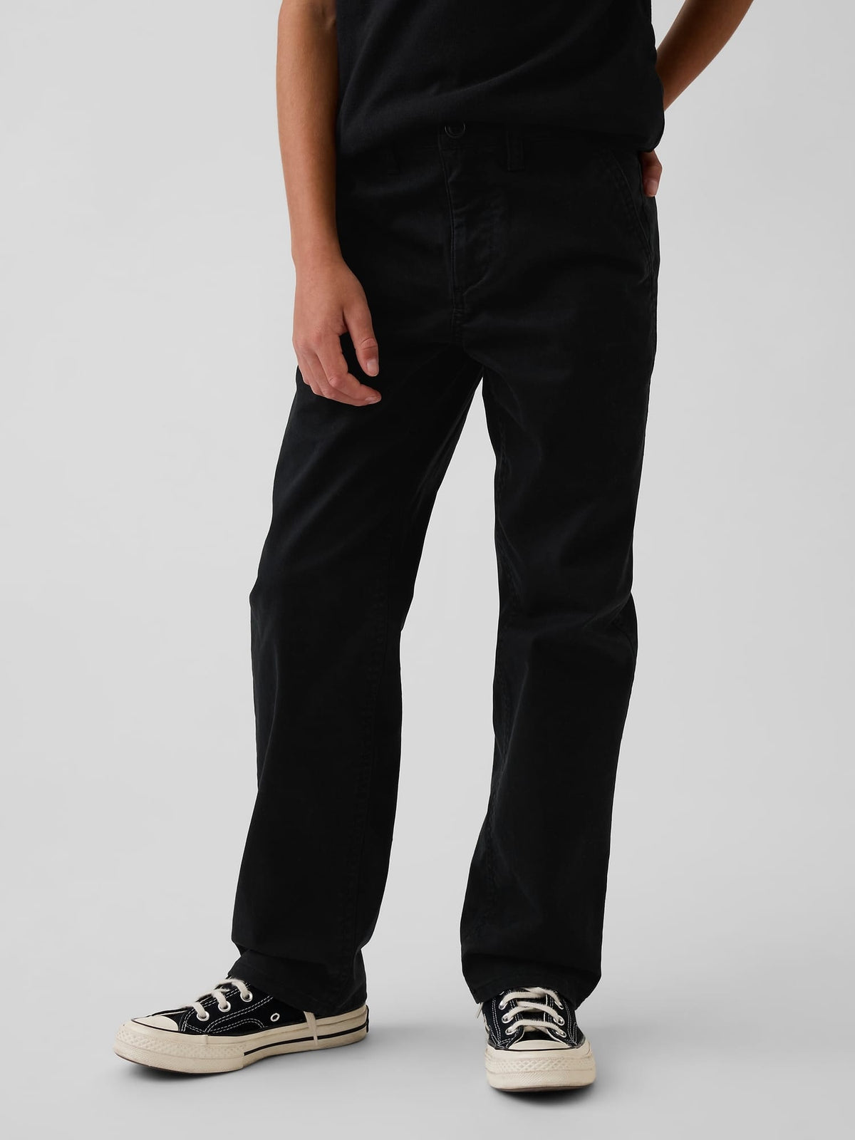 Siyah Modern Relaxed Straight Khaki Pantolon