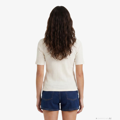 Calvin Klein Varigated Nano Logo Cneck Kadın Beyaz T-shirt