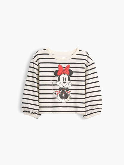 Siyah Beyaz Çizgili Disney Çizgili T-shirt