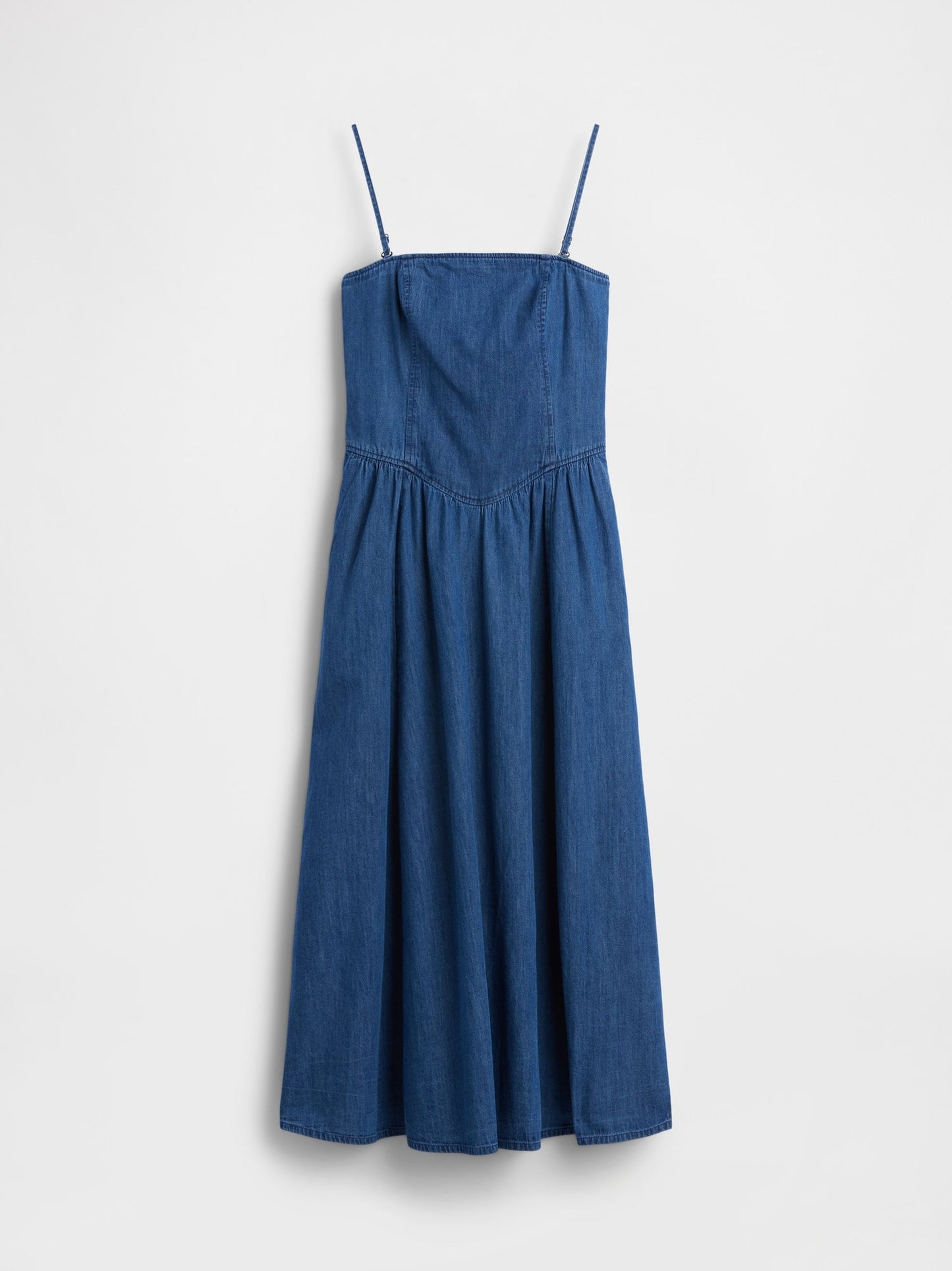 Koyu Mavi Strapless Denim Maxi Elbise