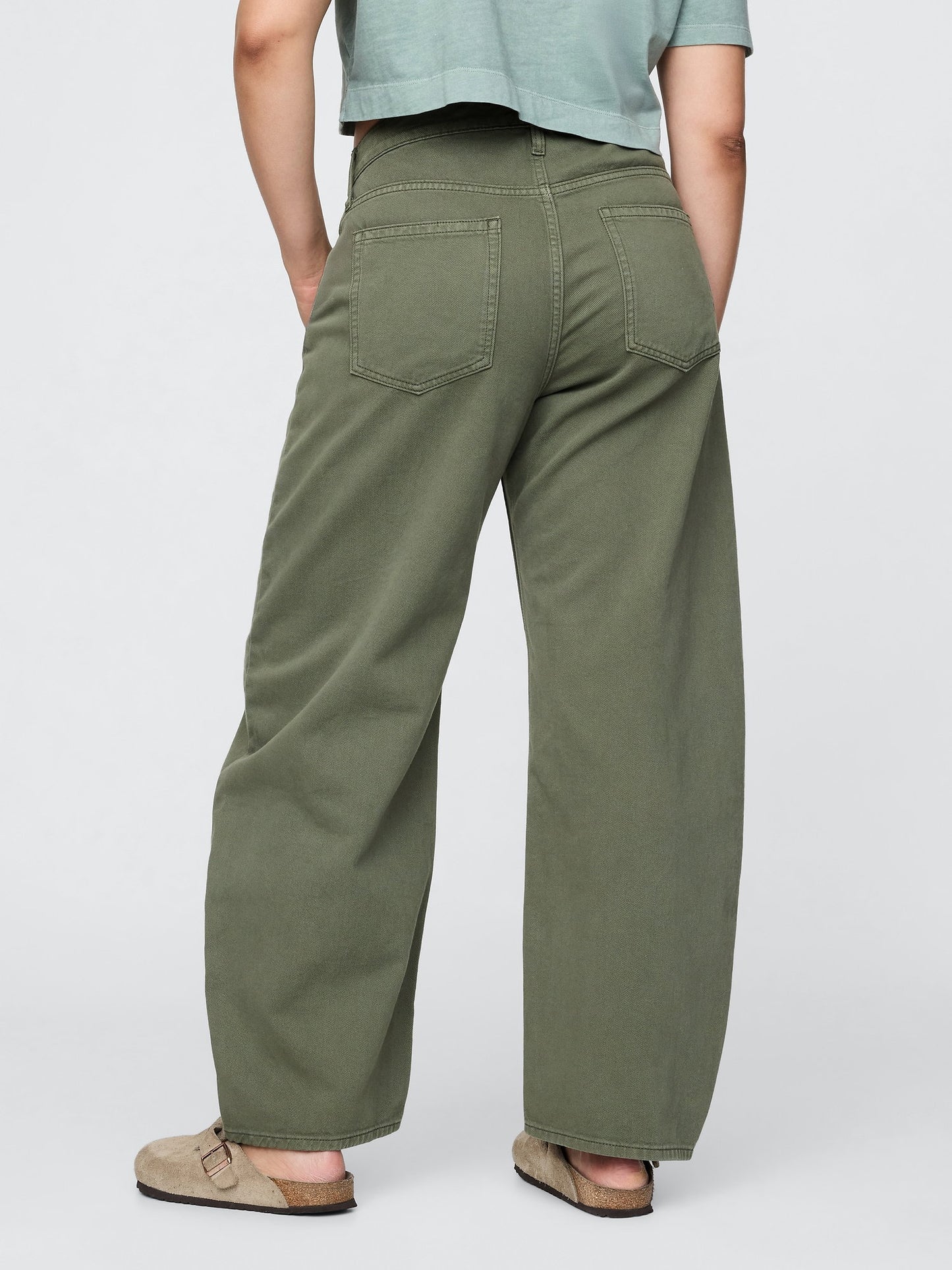Haki High Rise Barrel Jean Pantolon