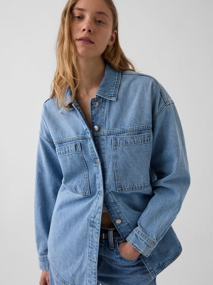 Açık Mavi Denim Oversized Gömlek Ceket