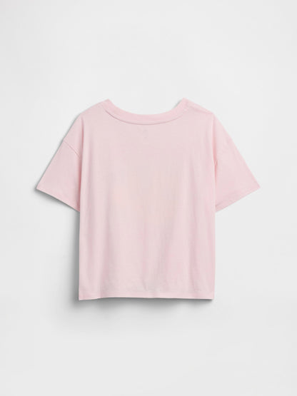 Pembe Oversized Knot-tie Grafik Baskılı T-shirt