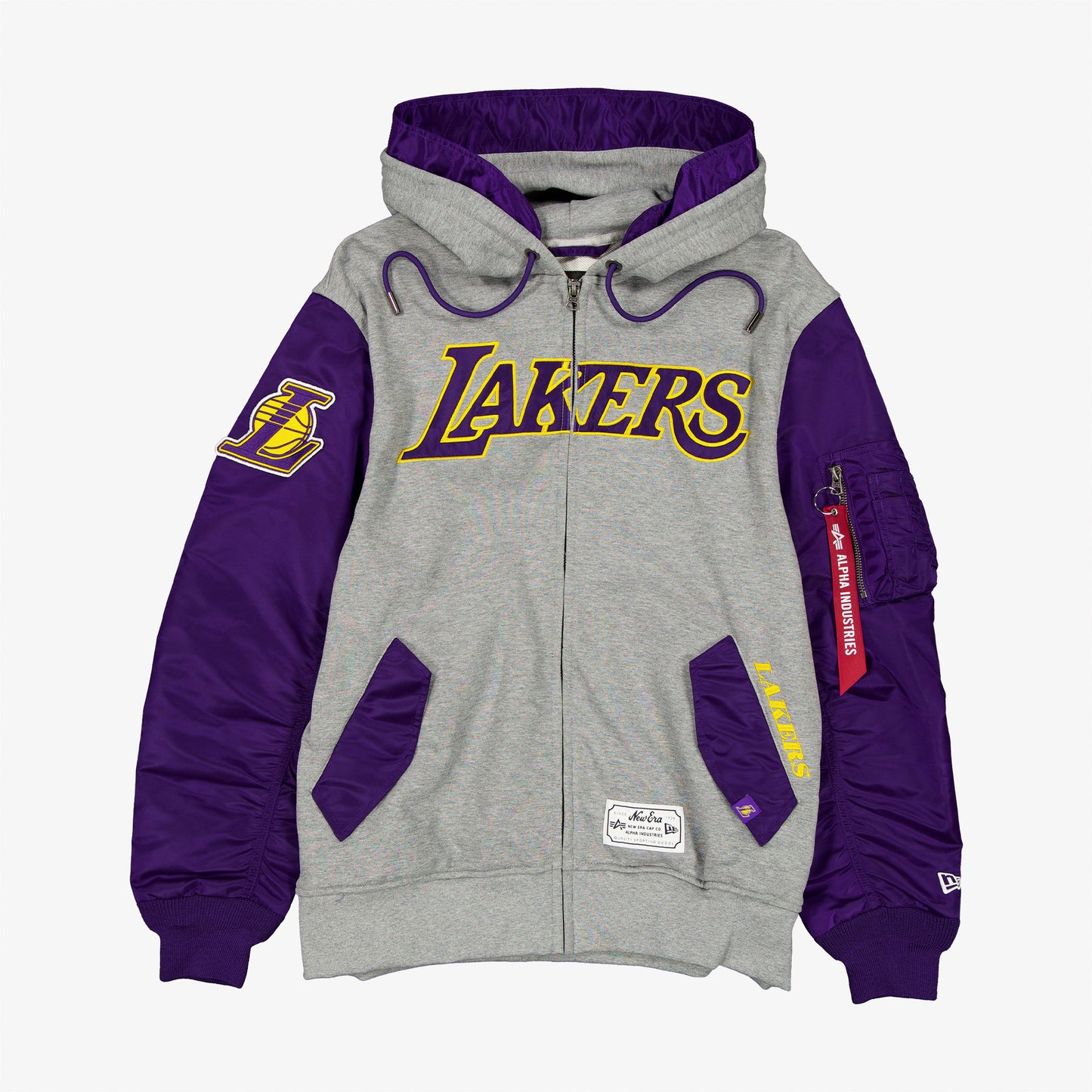 Alpha Industries X New Era Los Angeles Lakers Ma-1 Fermuarlı Unisex Gri Sweatshirt