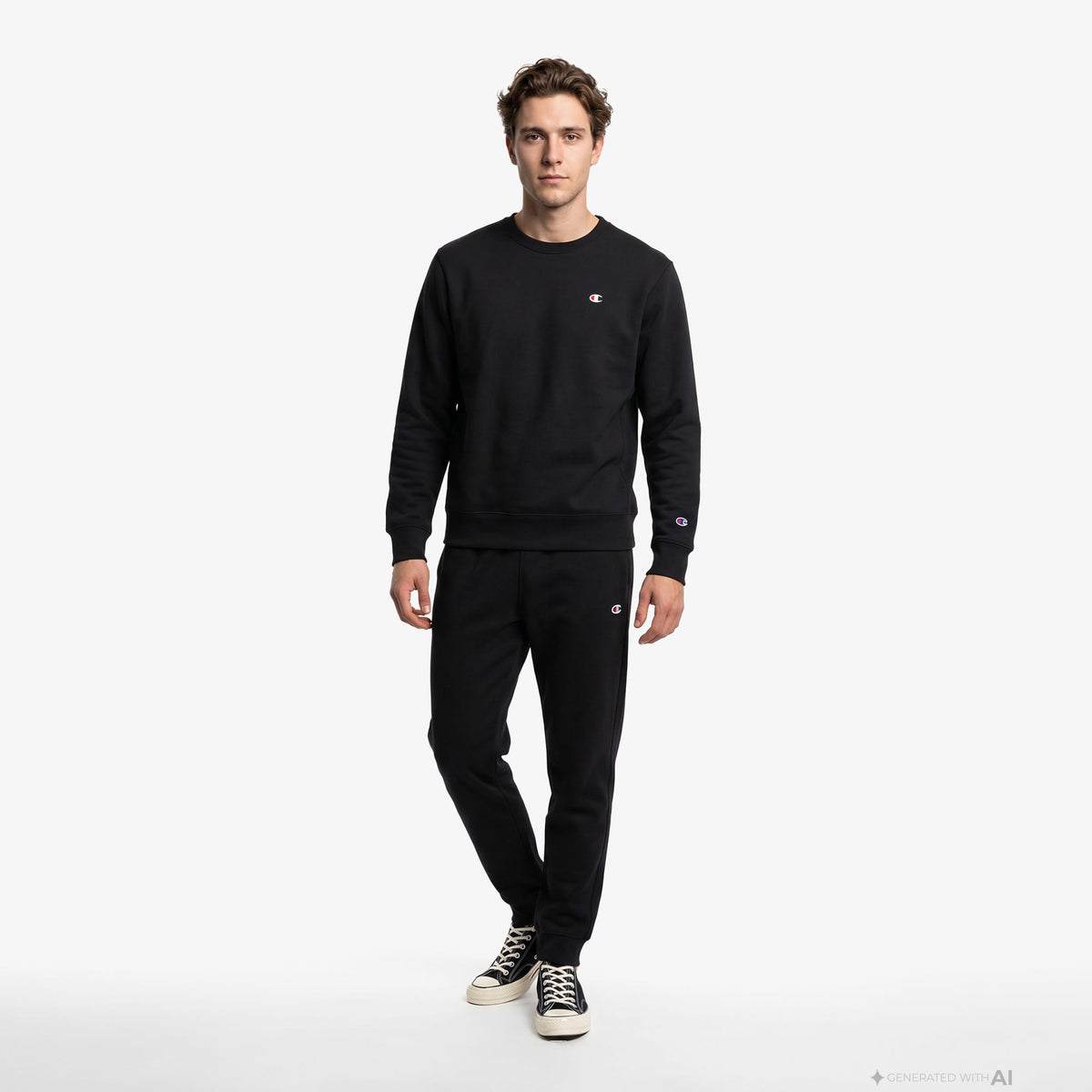 Champion Crewneck Erkek Siyah Sweatshirt
