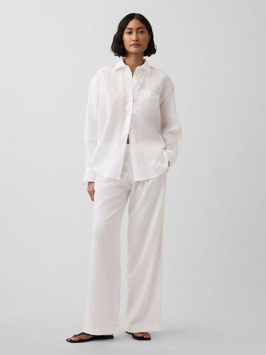 Beyaz 365 Low Rise Keten Karışımlı Pantolon