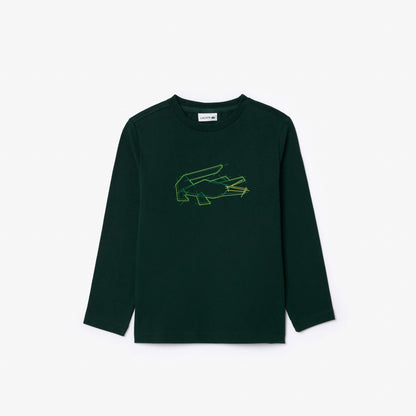 Lacoste Uzun Kollu Bisiklet Yaka Baskılı Çocuk Yeşil T-shirt