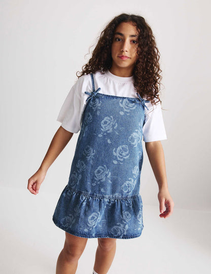 Desenli Denim Elbise & Tişört