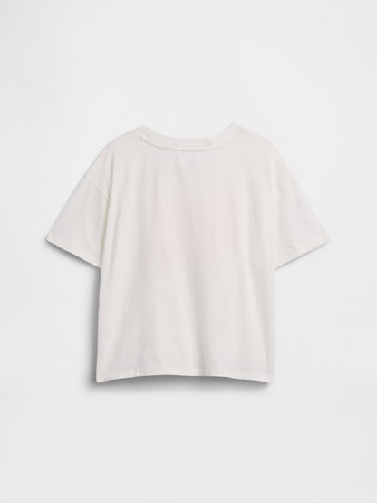 Beyaz Oversized Knot-tie Grafik Baskılı T-shirt