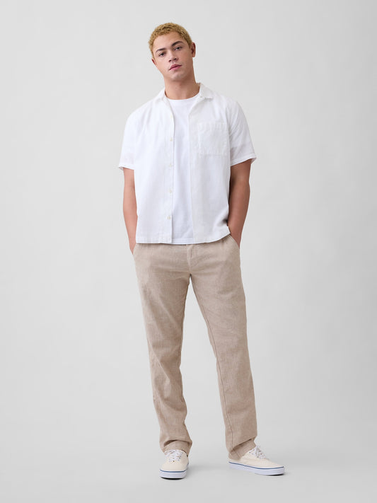 Bej Straight Keten Karışımı Pantolon