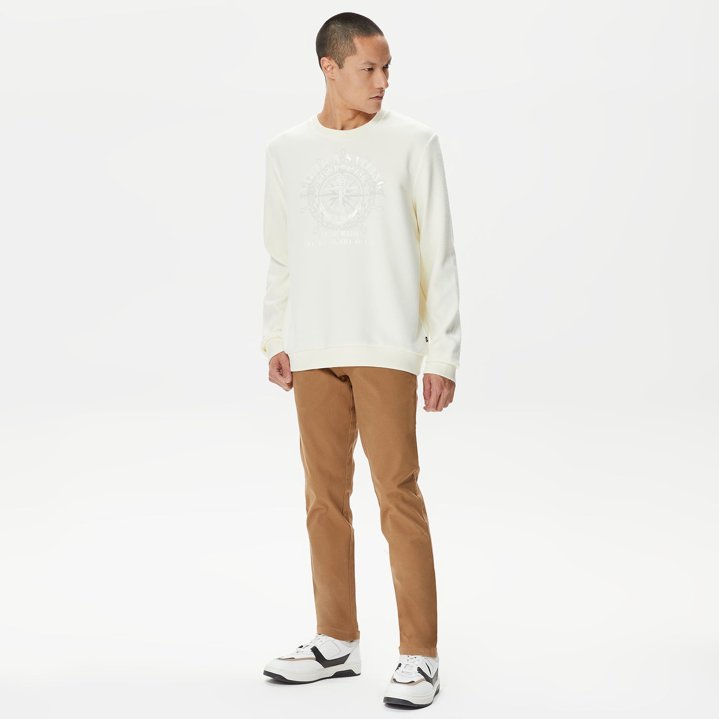 Nautica Erkek Beyaz Standart Fit Sweatshirt