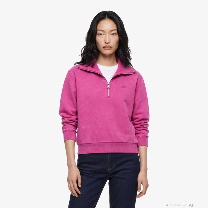 Lacoste Kadın Relaxed Fit Yarım Fermuarlı Pembe Sweatshirt