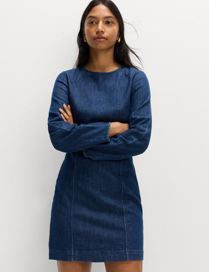 Pamuk Karışımlı Denim Mini Elbise