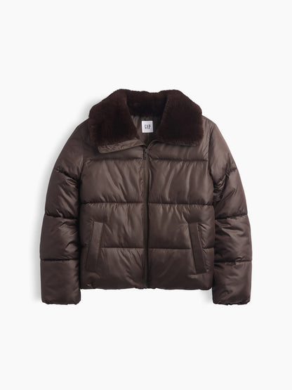 Kahverengi Relaxed Quilted Puffer Şişme Ceket