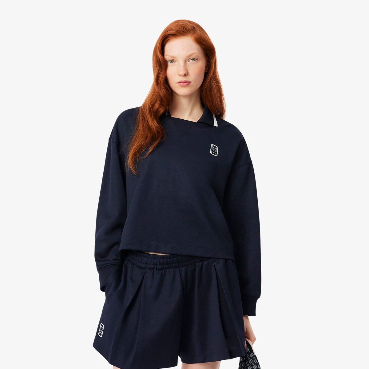 Lacoste Kadın Oversize Fit Polo Yaka Lacivert Sweatshirt
