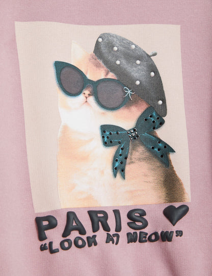 Paris Kedi Desenli Sweatshirt (2-10 Yaş)