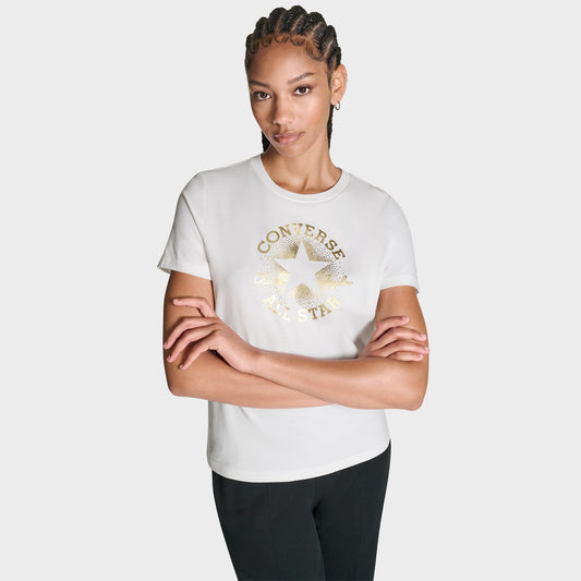 Converse Kadın Chuck Logolu Metalik Beyaz T-shirt