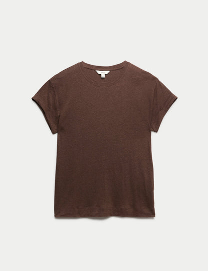 Yuvarlak Yaka Keten Karışımlı T-shirt