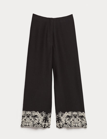 Modal Karışımlı Işlemeli Düz Paça Pantolon