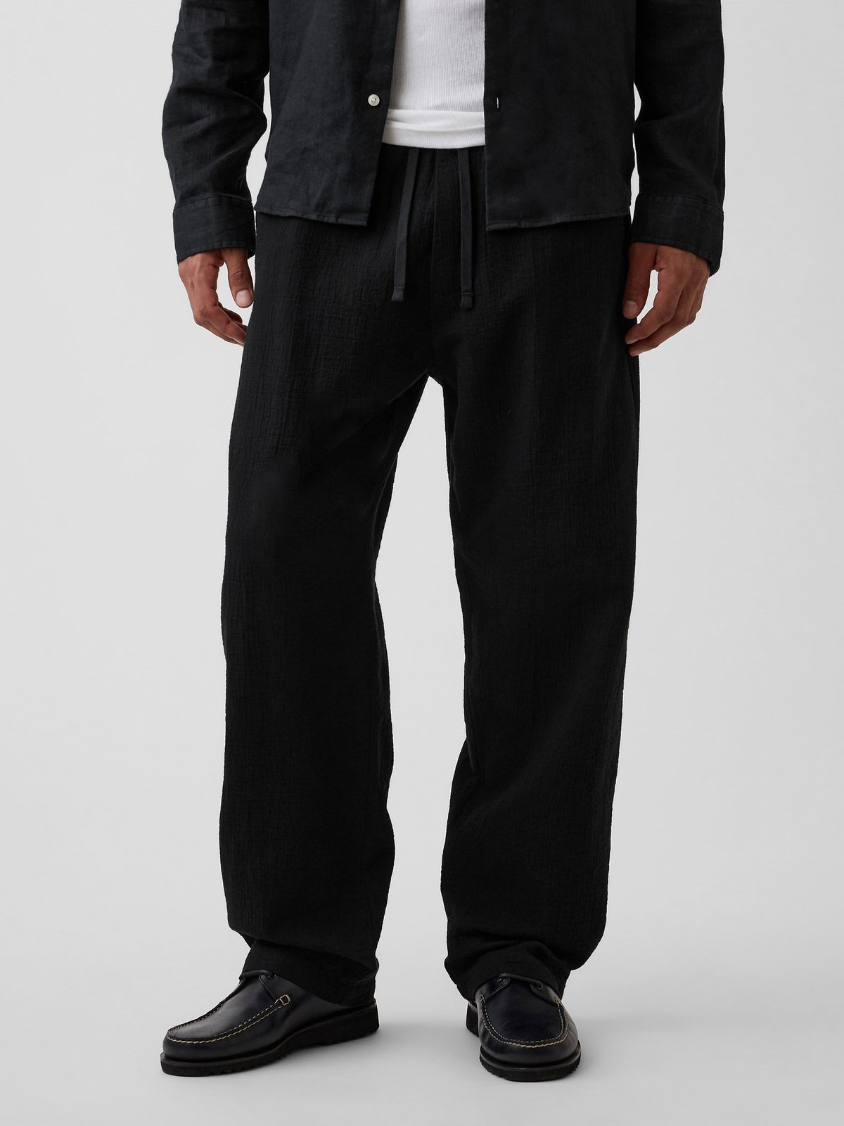 Siyah Easy Baggy Gauze Pantolon